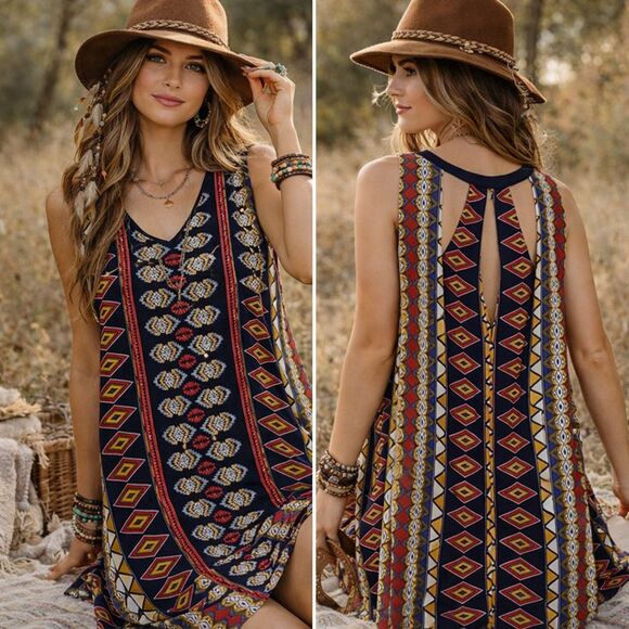 THML Dresses & Skirts - Tribal Print Tank Dress Women Large THML Boho Swing Festival Casual NWT Aztec
